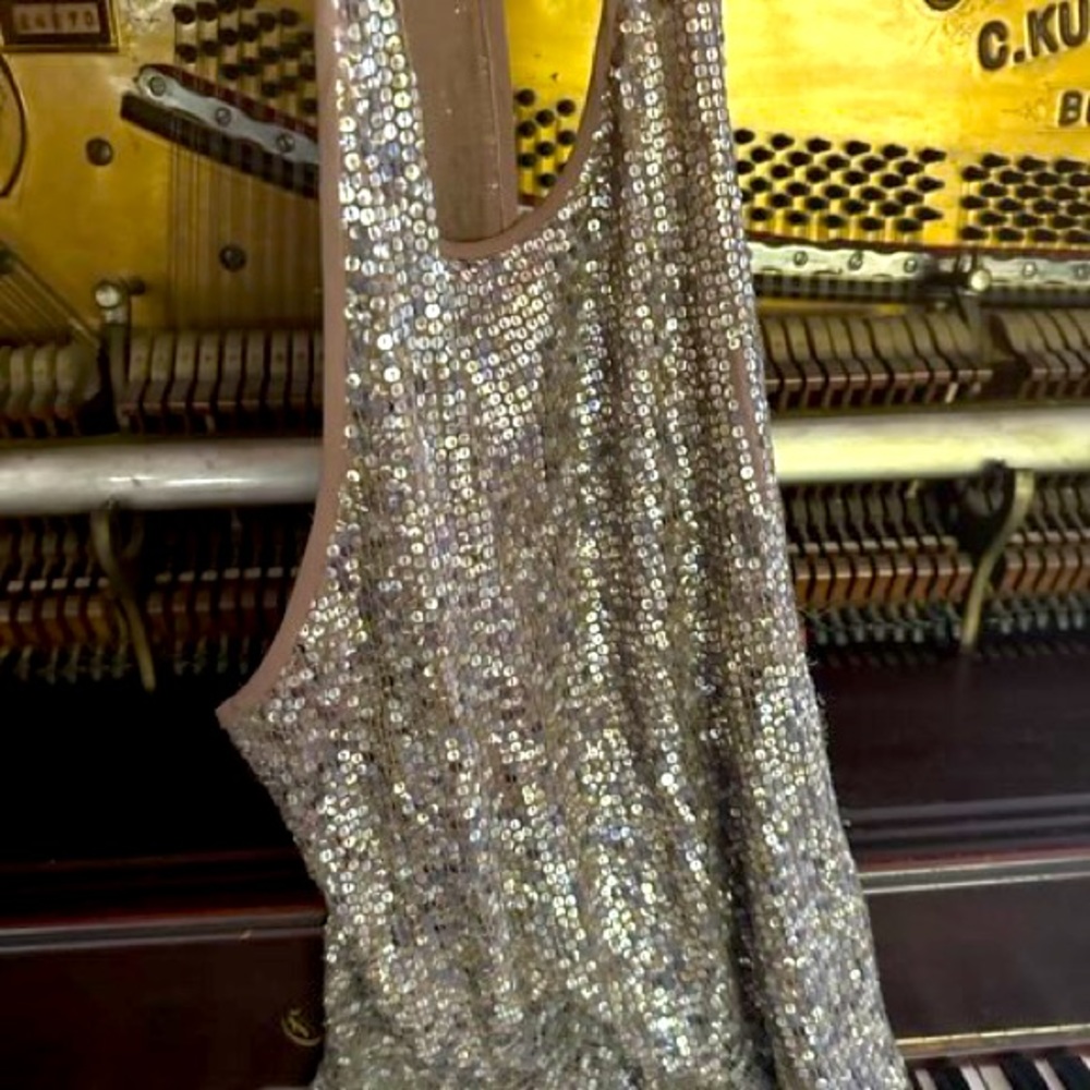 NWOT TOP SEQUIN Metallic #Iridescent #silk #racerback #tank #vintage PRISTINE!!